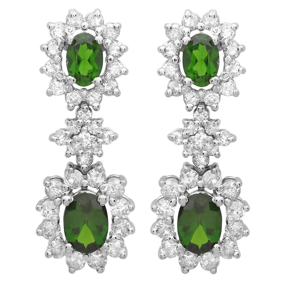 2.41ct Chrome diopside 14 K White Gold Earrings: 2.41ct Chrome diopside 14 K White Gold Earrings 14 K White Gold 7.4gm Chrome diopside 2.41ct Diamond 2.07ct #P70939