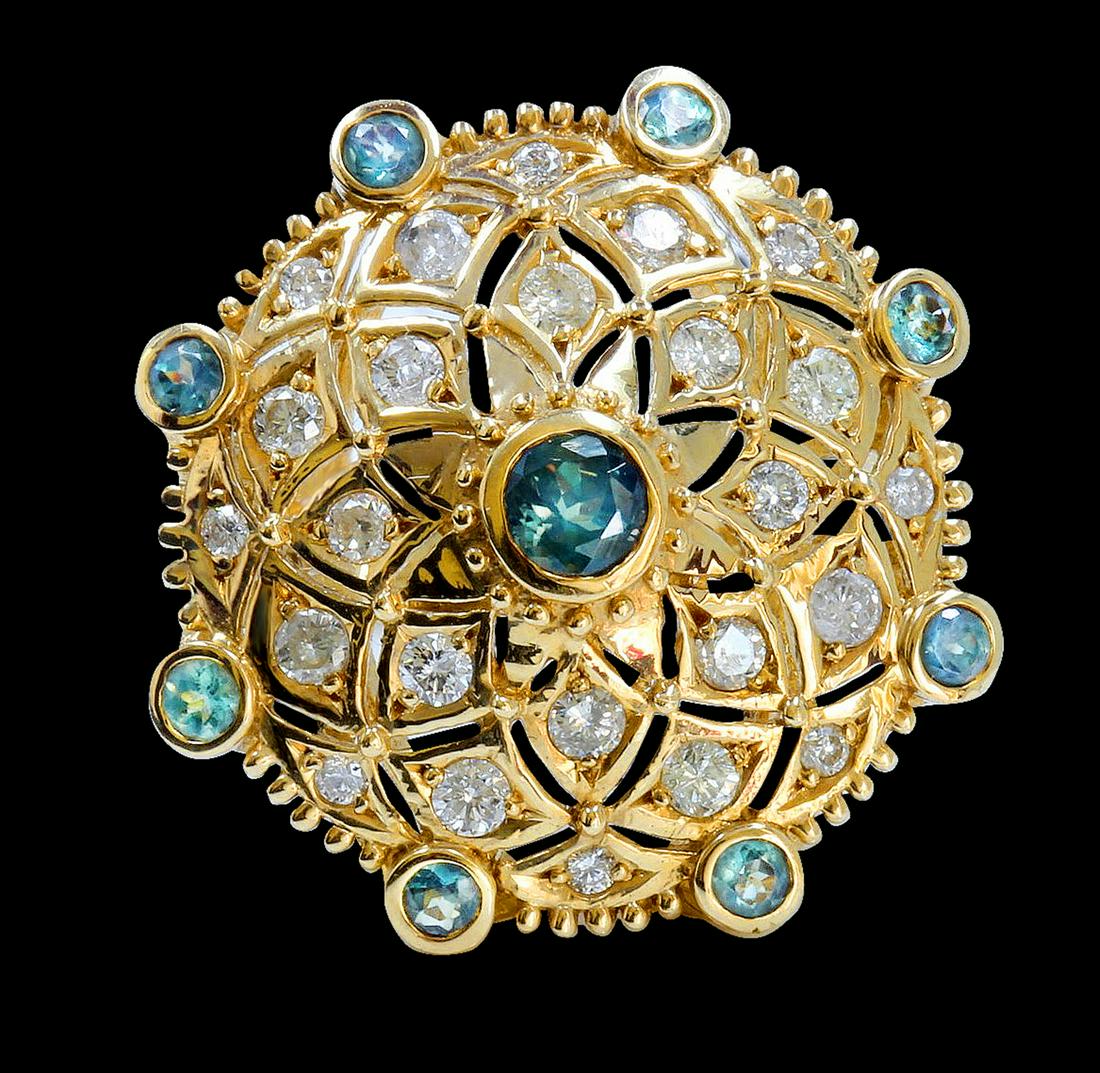 1.17CT NATURAL ALEXANDRITE 14K YELLOW GOLD RING: 14K YELLOW GOLD NATURAL ALEXANDRITE RING:8.83 GRAMS/DIAMOND:1.06CT/ALEXANDRITE:1.17CT/#GVR1002 **Crafted in warm 14k yellow gold, this elegant display of sparkling, rare 1.17ct round cut natural turqu