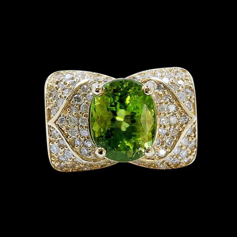5.53CT NATURAL BURMA PERIDOT 14K Y/G RING: 14K Y/G NATURAL BURMA PERIDOT RING :10.49GR/ DIAMOND: 0.83CT /BURMA PERIDOT: 5.53CT/#GVR1369