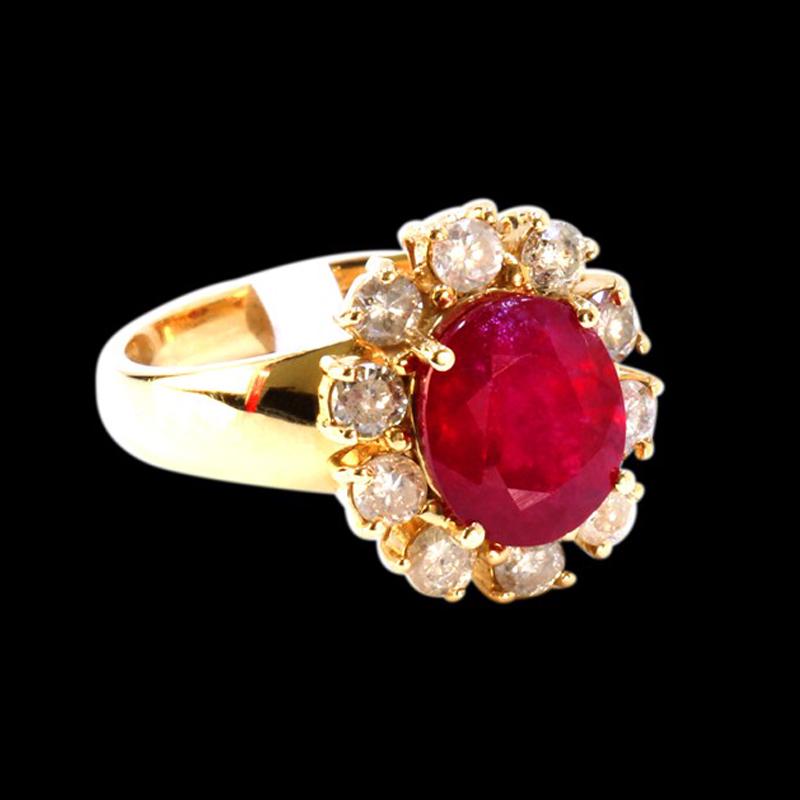 3CT Natural BURMA RUBY 14K R/G RING: 14K YELLOW GOLD NATURAL RUBY RING 7 GRAM APPROX/DIAMOND:1.35CT/RUBY:3CT/#GVR1048/ NO LEAD OR GLASS FILLING **Warmly crafted in 14K gold, this ravishing 3ct oval shape Ruby demands full attention. A ge
