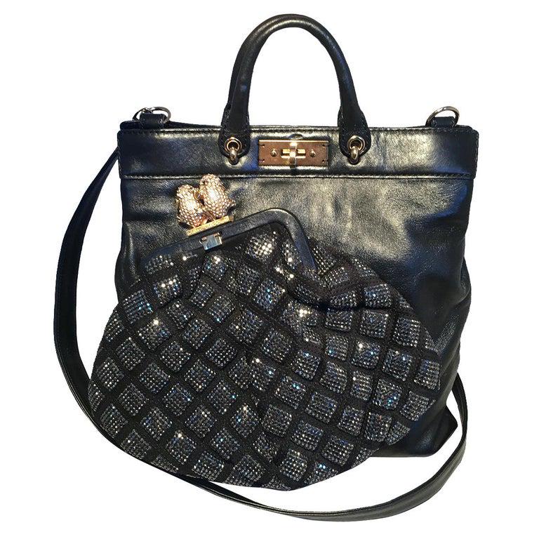Marc Jacobs Black Leather and Sequin Small Duffy Frog: Marc Jacobs Black Leather and Sequin Small Duffy Frog Tote in excellent condition. The duffy frog totes were specially designed for a limited edition collection in partnership with Robert Duffy, the c