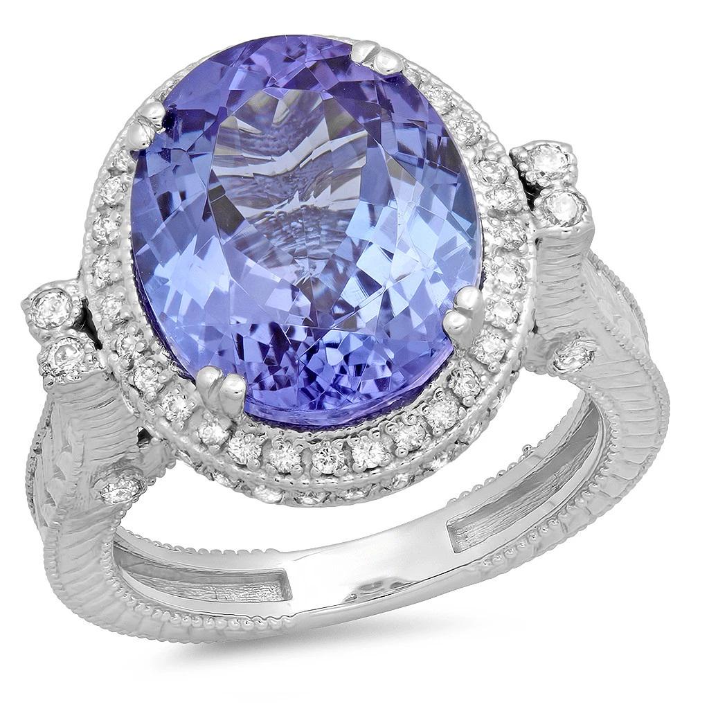 8.78ct Tanzanite 14 K White Gold Ring: 8.78ct Tanzanite 14 K White Gold Ring 14 K White Gold 7.4gm Tanzanite 8.78ct Diamond 0.47ct #P74723