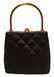 Chanel Vintage Black Quilted Silk Gold Handle Small - 2
