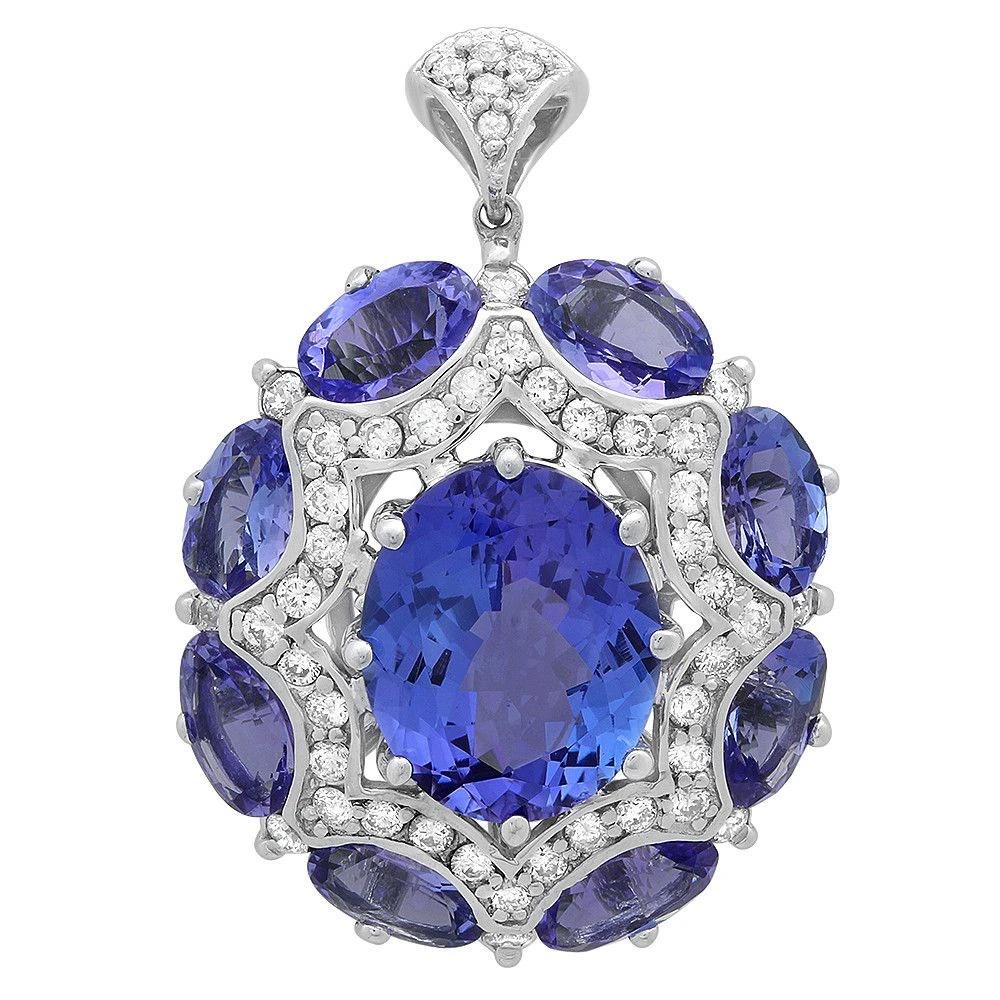 7.47ct Tanzanite 14 K White Gold Pendant: 7.47ct Tanzanite 14 K White Gold Pendant 14 K White Gold 5gm Tanzanite 7.47ct Diamond 0.51ct #P73101
