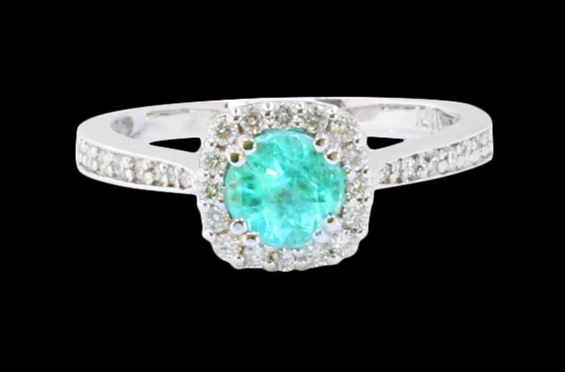 0.75CT NATURAL COPPER BEARING PARIBA TOURMALINE 14K W/G: 14K W/G NATURAL COPPER BEARING PARIBA TOURMALINE RING :2.99GR/DIA :0.27CT/PARAIBA TOURMALINE: 0.75CT/#GVR1394