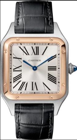 Cartier Santos Dumont SS/RG Model #W2SA0011: Cartier Santos Dumont SS/RG Model #W2SA0011 Bracelet : Black Croc Dial : SILVER #J577
