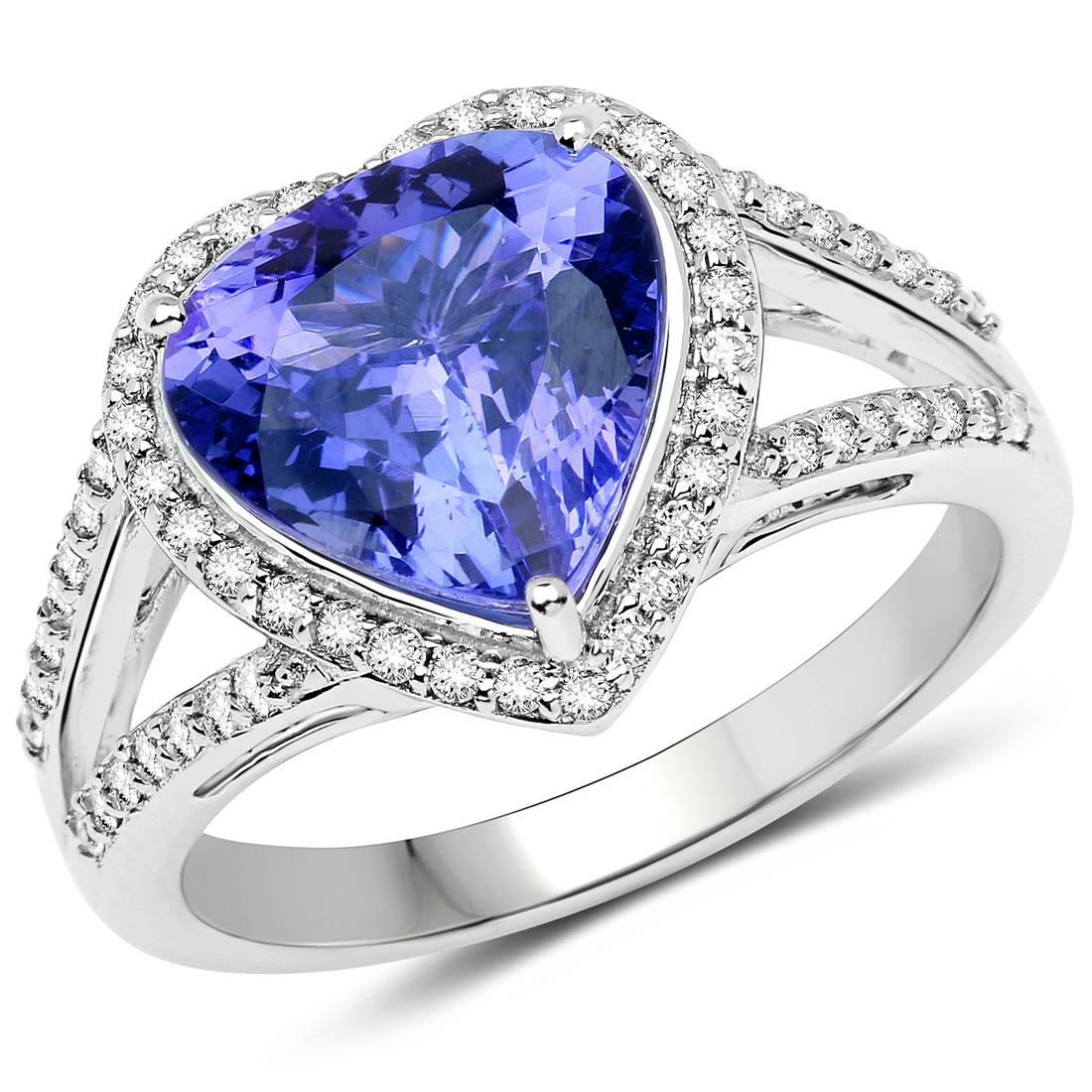 4.62ct Tanzanite 14K White Gold Ring: Metal : 14K White Gold Metal Wt : 5.4gm Tanzanite Wt : 4.62ct Diamond Wt : 0.41ct Size #7 Item #QR21772TANWD-14KW-7