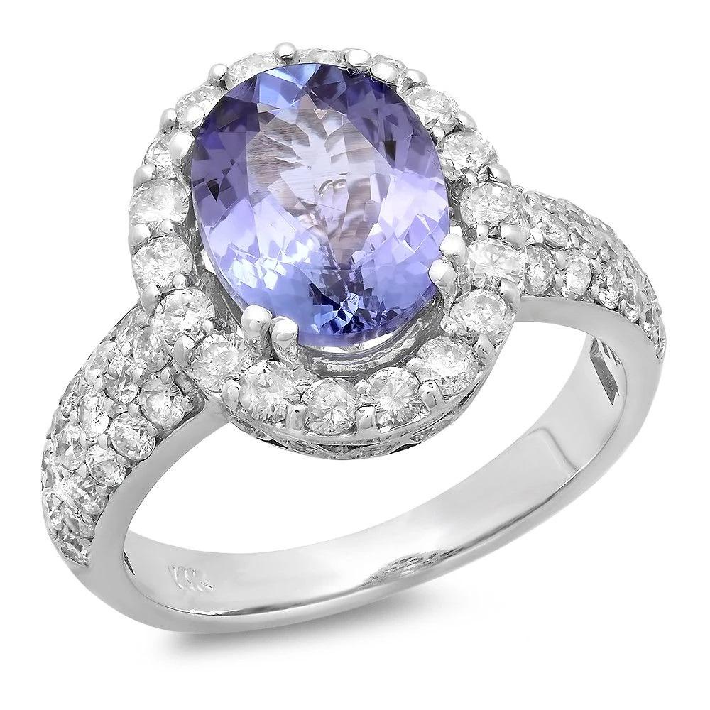 2.86ct Tanzanite 14 K White Gold Ring: 2.86ct Tanzanite 14 K White Gold Ring 14 K White Gold 5.3gm Tanzanite 2.86ct Diamond 1.31ct #P74360