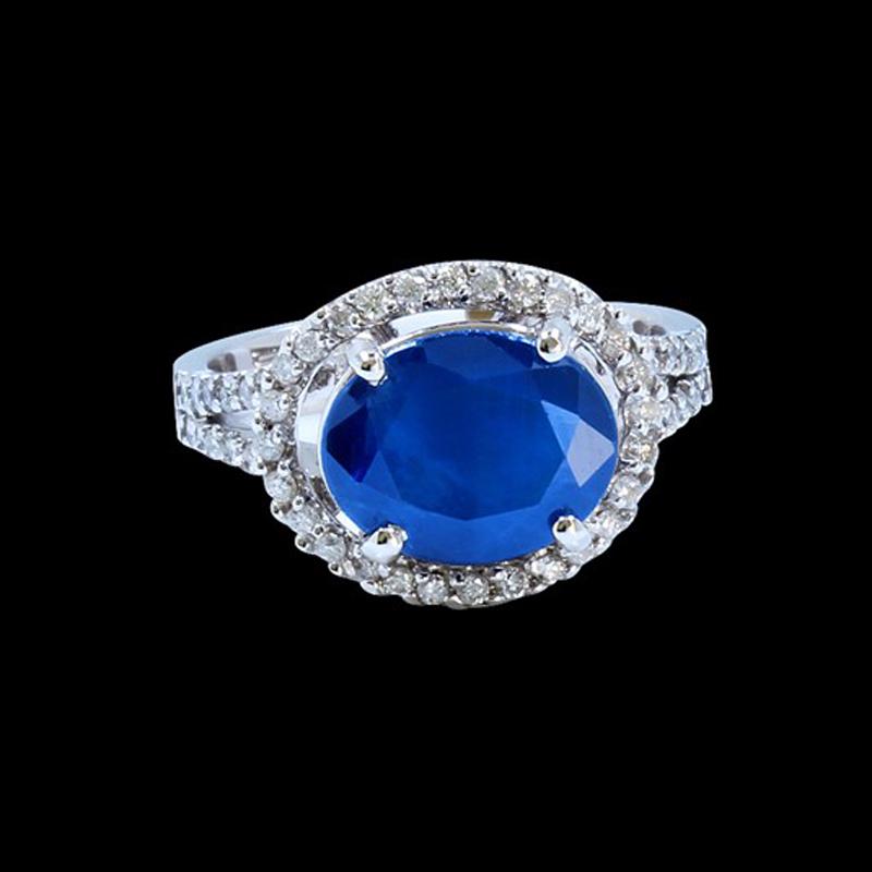 4.76CT NATURAL CEYLON BLUE SAPPHIRE 14K W/G RING: 14K W/G NATURAL CEYLON BLUE SAPPHIRE RING :5.67GRAM /NATURAL CEYLON BLUE SAPPHIRE :4.76CT/DIAMOND:0.55CT/#GVR1357