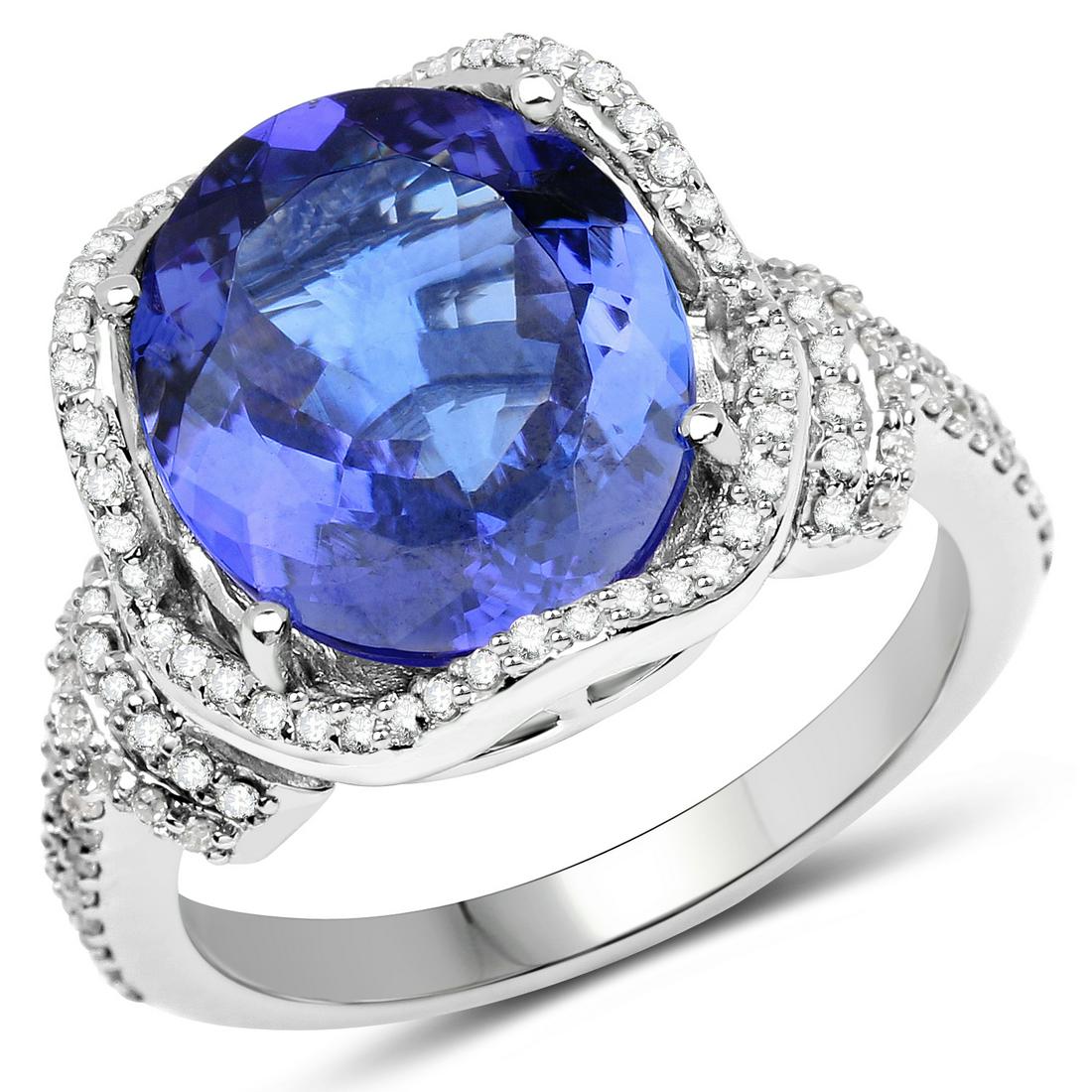 5.37ct Tanzanite 14K White Gold Ring: Metal : 14K White Gold Metal Wt : 5.01gm Tanzanite Wt : 5.37ct Diamond Wt : 0.432ct Size #7 Item #QR21736TANWD-14KW-7