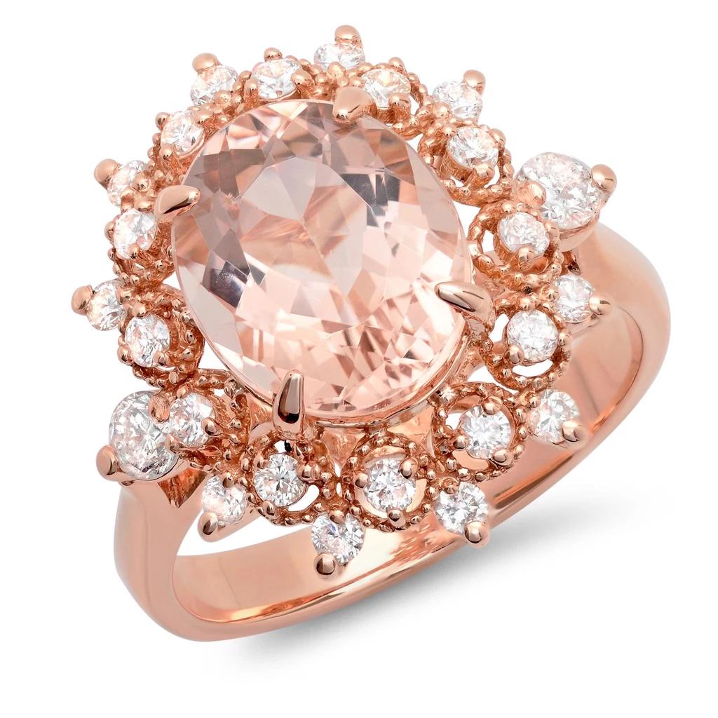 3.62ct Morganite 14 K Rose Gold Ring: 3.62ct Morganite 14 K Rose Gold Ring 14 K Rose Gold 4.5gm Morganite 3.62ct Diamond 0.62ct #P65093