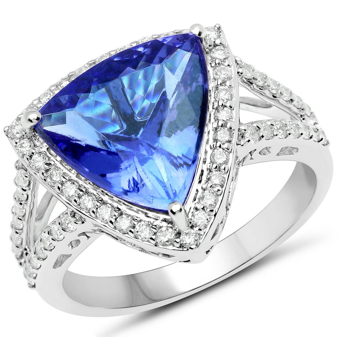 4.88ct Tanzanite 14K White Gold Ring: Metal : 14K White Gold Metal Wt : 5.19gm Tanzanite Wt : 4.88ct Diamond Wt : 0.4592ct Size #7 Item #QR21472TANWD-14KW-7
