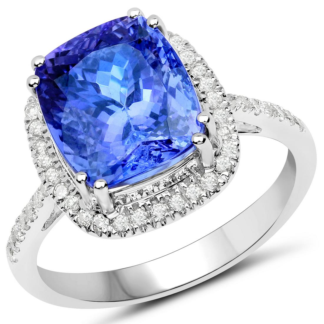 5.73ct Tanzanite 14K White Gold Ring: Metal : 14K White Gold Metal Wt : 3.7gm Tanzanite Wt : 5.73ct Diamond Wt : 0.316ct Size #7 Item #QR21462TANWD-14KW-7