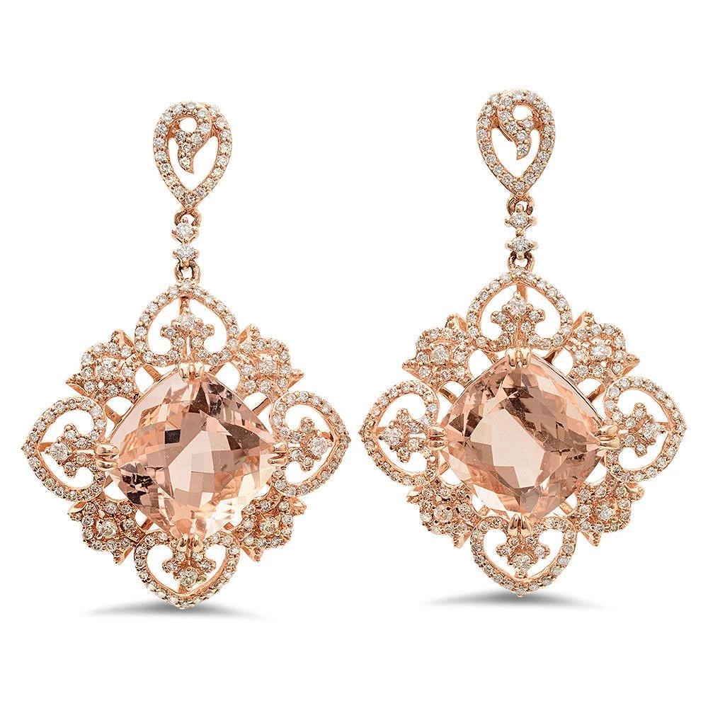 15.87ct Morganite 14 K Rose Gold Earrings: 15.87ct Morganite 14 K Rose Gold Earrings 14 K Rose Gold 9.7gm Morganite 15.87ct Diamond 1.45ct #P79038