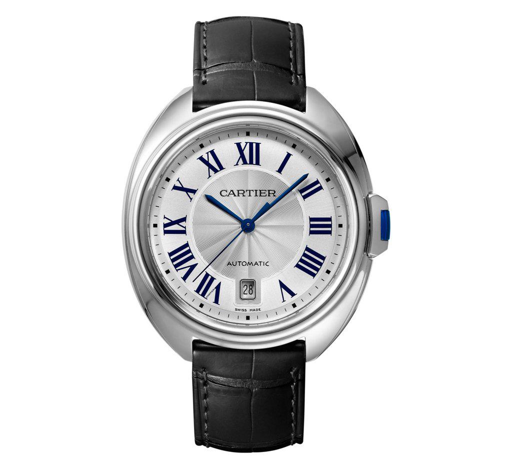 Cartier Cle 40MM SS on Strap Model #WSCL0018: Cartier Cle 40MM SS on Strap Model Number : WSCL0018 Bracelet : Black Croc Dial : SILVER #J425