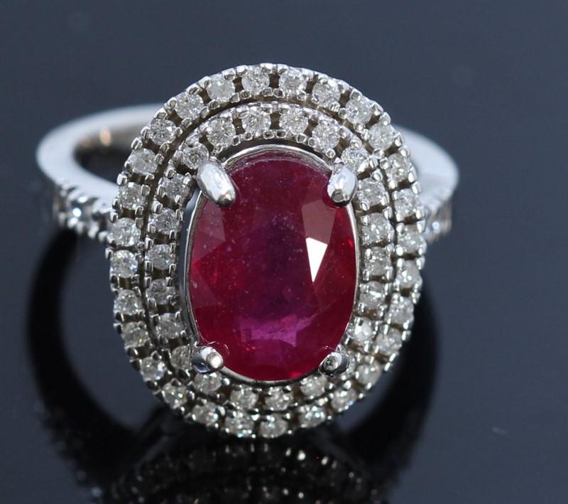 4.59ct NATURAL Ruby 14K White Gold Ring: 14K W/G RING: 7.00GR / DIA :0.59CT / NATURAL RUBY :4.59CT /#GVR1507