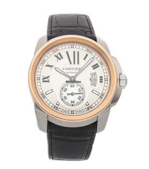 Cartier Calibre SS/RG Model #W7100039: Cartier Calibre SS/RG Model #W7100039 Bracelet : Brown Croc Dial : SILVER #J584