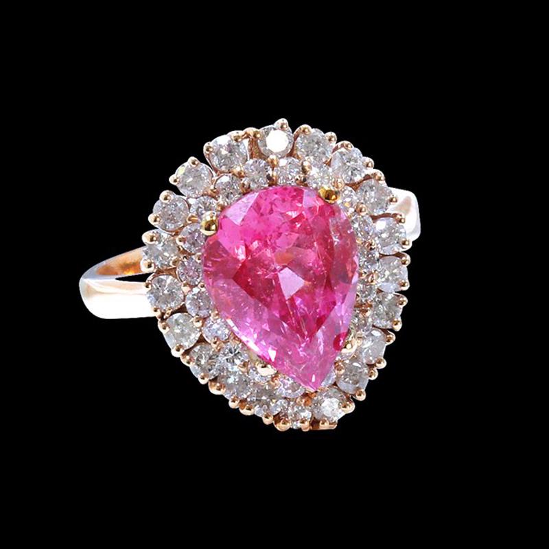 4.14CT NATURAL PINK BURMA SPINEL 18K R/G RING: 18K R/G NATURAL PINK BURMA SPINEL RING :5.87GRAM /PINK BURMA SPINEL: 4.14CT/ DIAMOND RD :1.07CT/#GVR1301