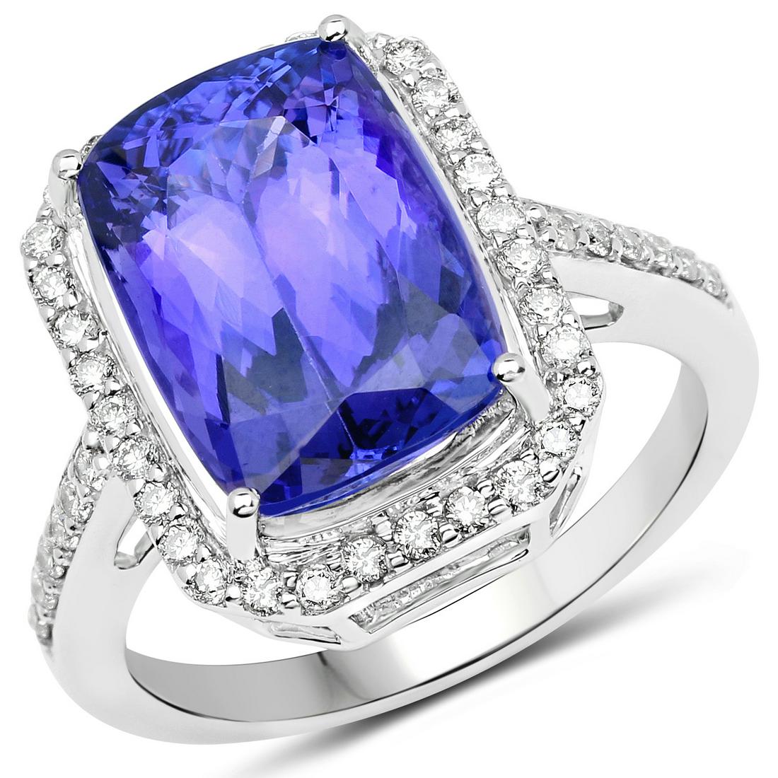 6.72ct Tanzanite 14K White Gold Ring: Metal : 14K White Gold Metal Wt : 5.25gm Tanzanite Wt : 6.72ct Diamond Wt : 0.44ct Size #7 Item #QR21517TANWD-14KW-7