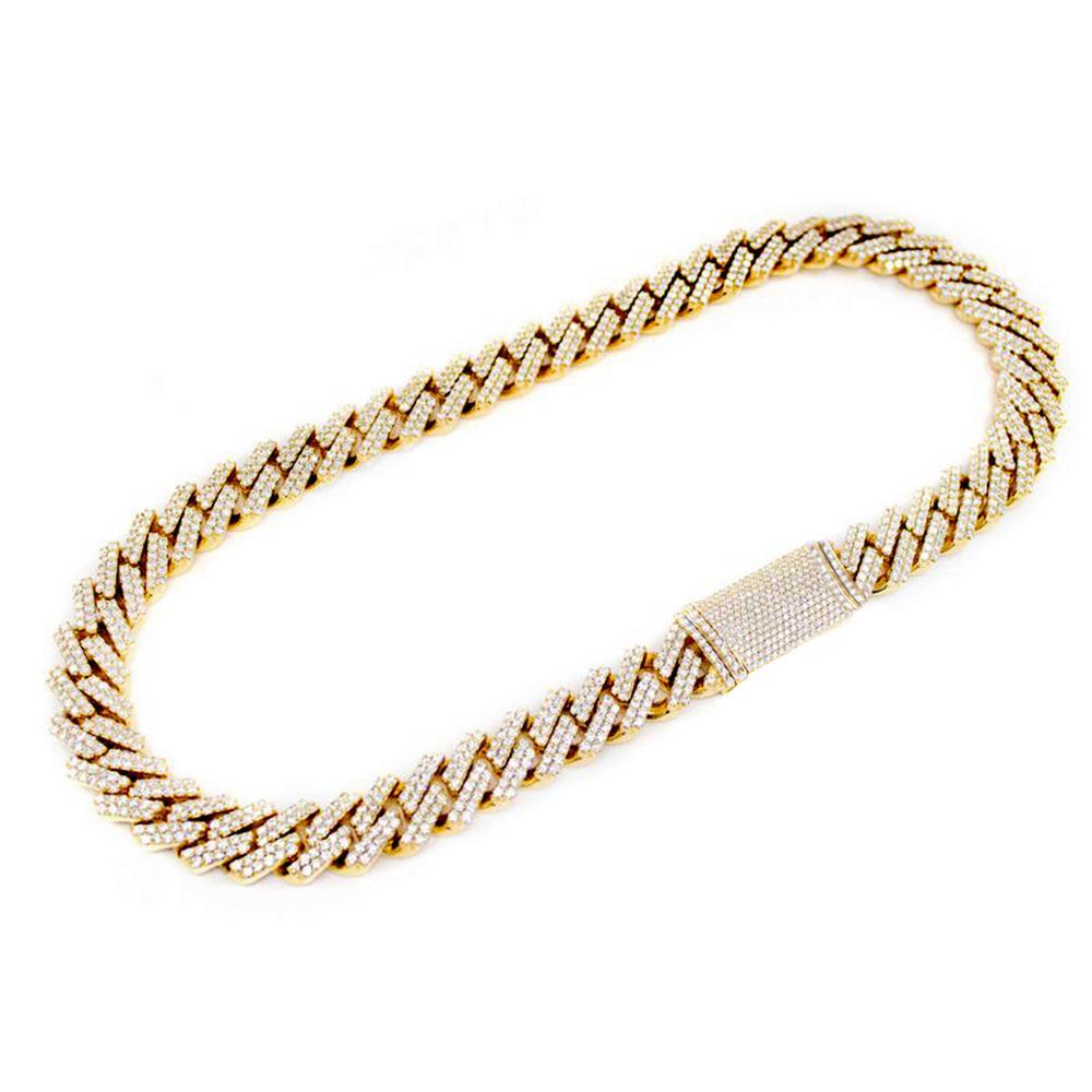 7MM 10.7ct Diamond Micro Pave Miami Square Cuban Link: 7MM 10.7ct Diamond Micro Pave Miami Square Cuban Link Necklace 22" 14K Yellow Gold 45.42gm #SCU2