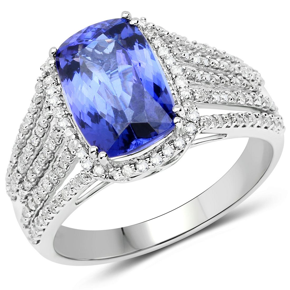 3.32ct Tanzanite 14K White Gold Ring: Metal : 14K White Gold Metal Wt : 3.35gm Tanzanite Wt : 3.32ct Diamond Wt : 0.536ct Size #7 Item #QR21437TANWD-14KW-7