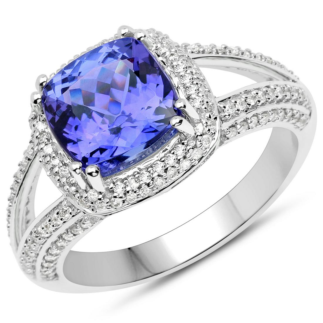3.25ct Tanzanite 14K White Gold Ring: Metal : 14K White Gold Metal Wt : 4.32gm Tanzanite Wt : 3.25ct Diamond Wt : 0.42ct Size #7 Item #QR21470TANWD-14KW-7
