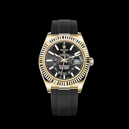Rolex Skydweller Oysterflex YG Model #326238: Rolex Skydweller Oysterflex YG Model #326238 Bracelet : BLACK RUBBER Dial : BLACK #J1029