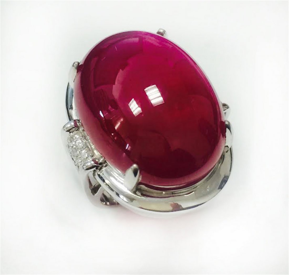 RUBY CAB 55.28CT, 14K W/G RING 11.79GRAM / DIAMOND: RUBY CAB 55.28CT, 14K W/G RING 11.79GRAM / DIAMOND 0.20CT