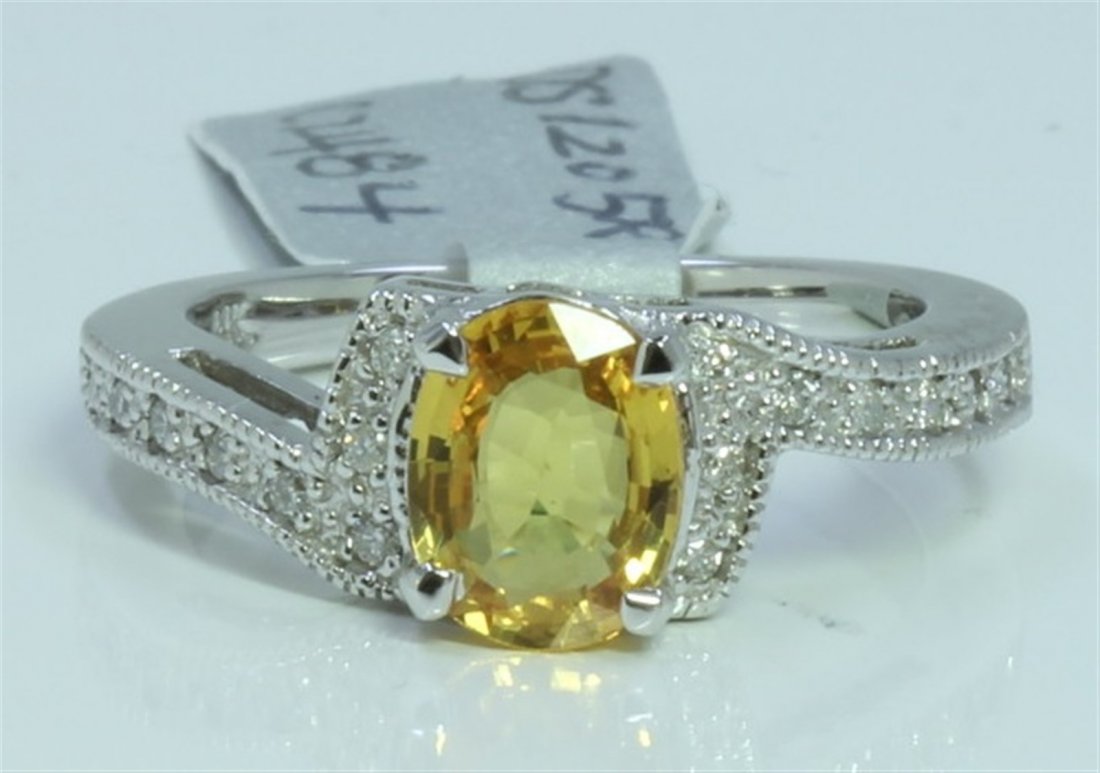 14K WHITE GOLD RING 4.44 GRAM  DIAMOND 0.15CT YELLOW (1 of 2)