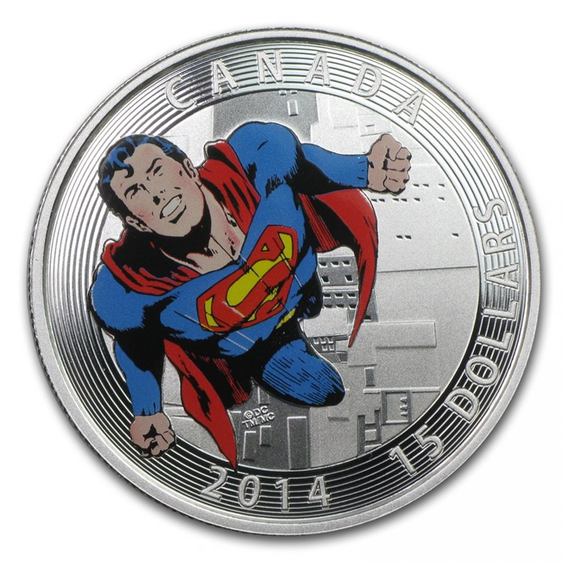 2014 Canada Silver Iconic Superman™ Comic Book Covers: #85122 Year: 2014 Grade: Proof Grade Service: None Denomination: $15 Metal Content: 0.745 troy oz Purity: .9999 Manufacturer: Royal Canadian Mint Thickness: 3.29 mm Diameter: 36.07 mm