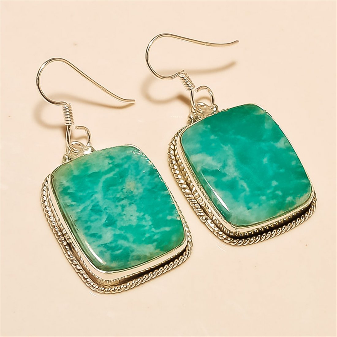 Amazonite Earring Solid Sterling Silver: Amazonite Earring Solid Sterling Silver Length:1.5 inch Weight:12 gram #E-104