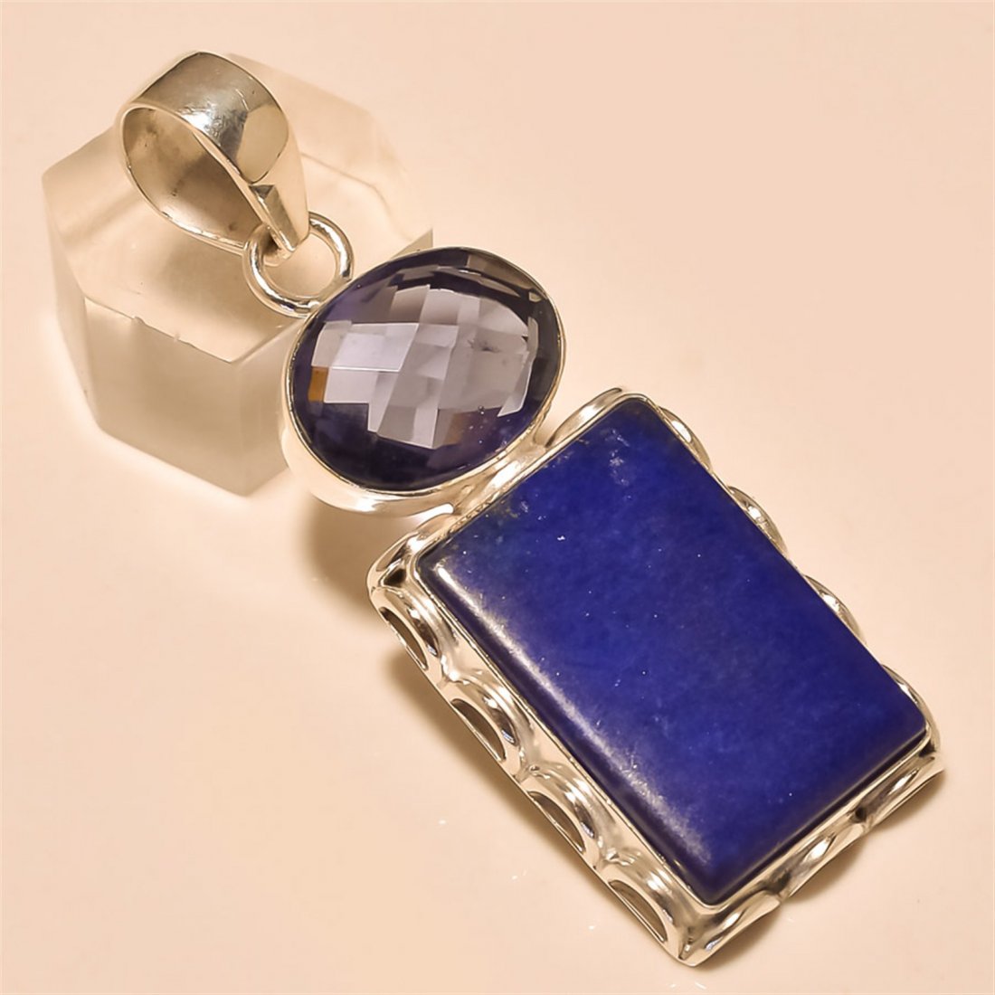Blue Lapis/Iolite Pendant Solid Sterling Silver: Blue Lapis/Iolite Pendant Solid Sterling Silver Length:2.25 inch Weight:14 gram #P-584