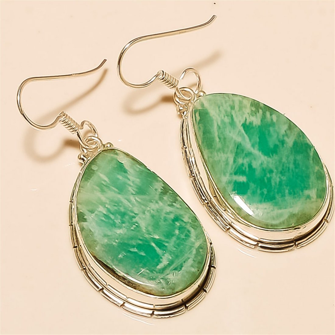Amazonite Earring Solid Sterling Silver: Amazonite Earring Solid Sterling Silver Length:1.75 inch Weight:10 gram #E-101