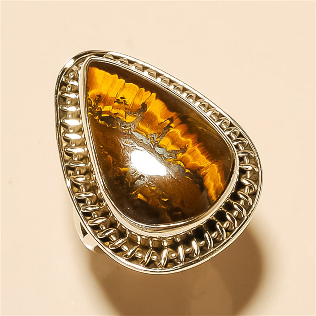 Iron Tiger Eye RING Solid Sterling Silver: Iron Tiger Eye RING Solid Sterling Silver Length:1.25inch Weight:10gram #R-250