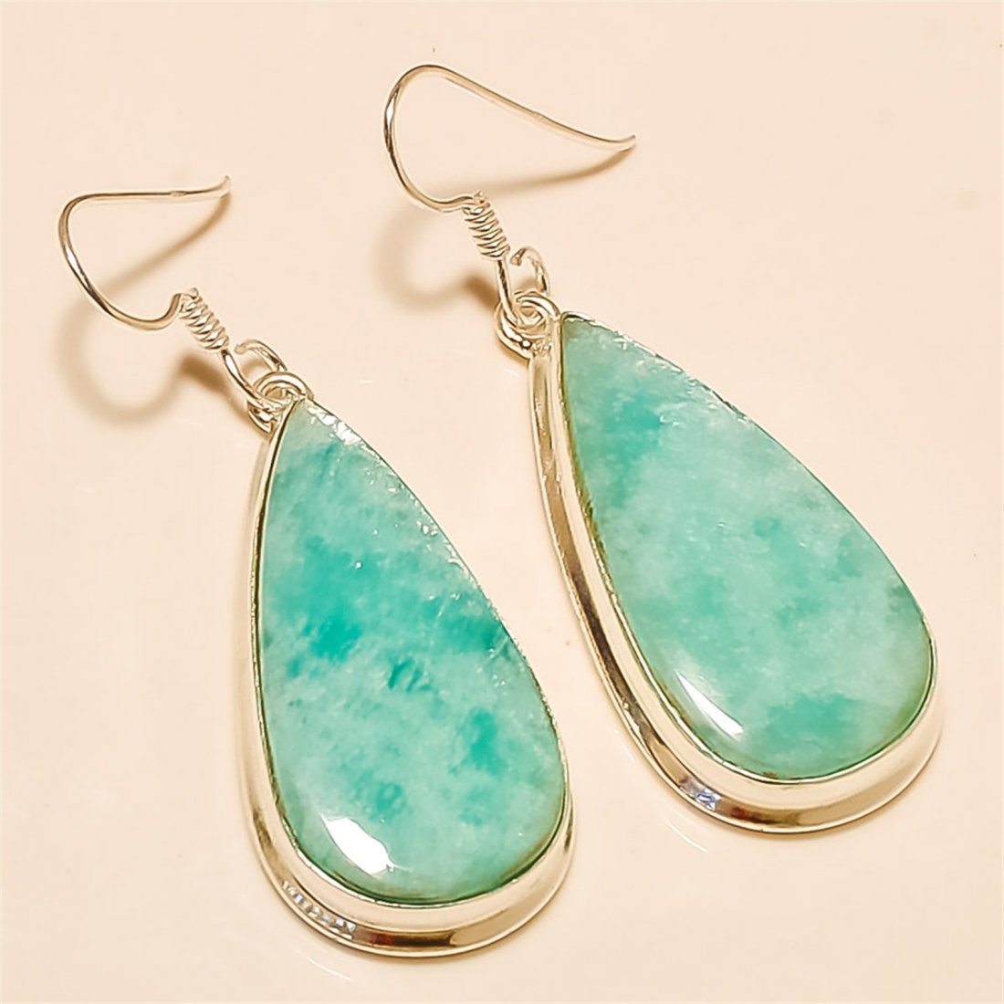 Amazonite Earring Solid Sterling Silver: Amazonite Earring Solid Sterling Silver Length:2 inch Weight:11 gram #E-084