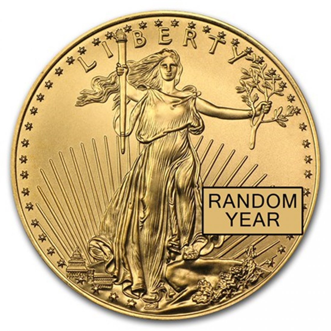 1 oz Gold American Eagle BU (Random Year): #1 Year: 1986 Grade: Brilliant Uncirculated Grade Service: None Denomination: $50 Mint Mark: N/A West Point Metal Content: 1 troy oz Purity: .9167 Manufacturer: U.S. Mint Thickness: 2.87 mm Diameter: 