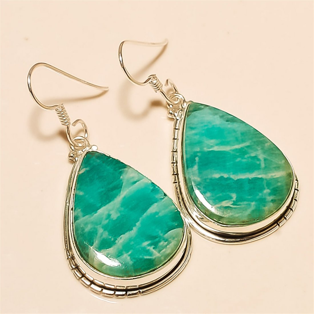 Amazonite Earring Solid Sterling Silver: Amazonite Earring Solid Sterling Silver Length:1.6 inch Weight:10 gram #E-089
