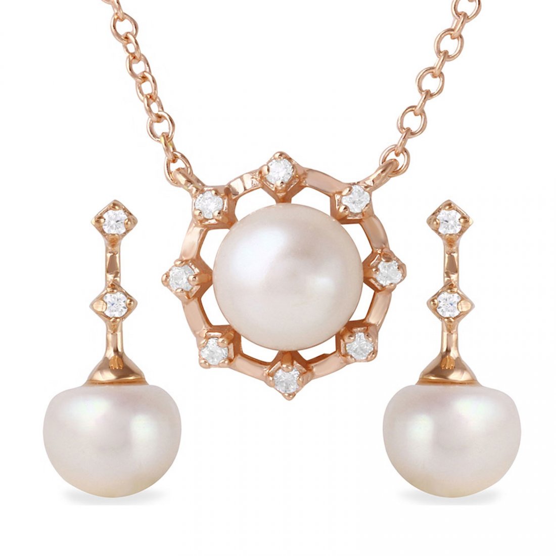 Sterling Silver Rose Gold Plated Fresh Water Pearl Set: Sterling Silver Rose Gold Plated Fresh Water Pearl Set