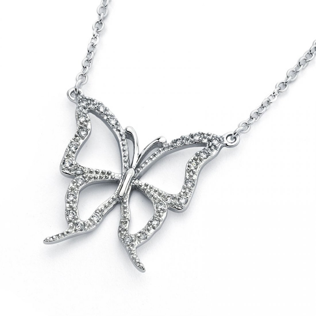 Sterling Silver Rhodium Plated Open Butterfly Pendant (1 of 1)