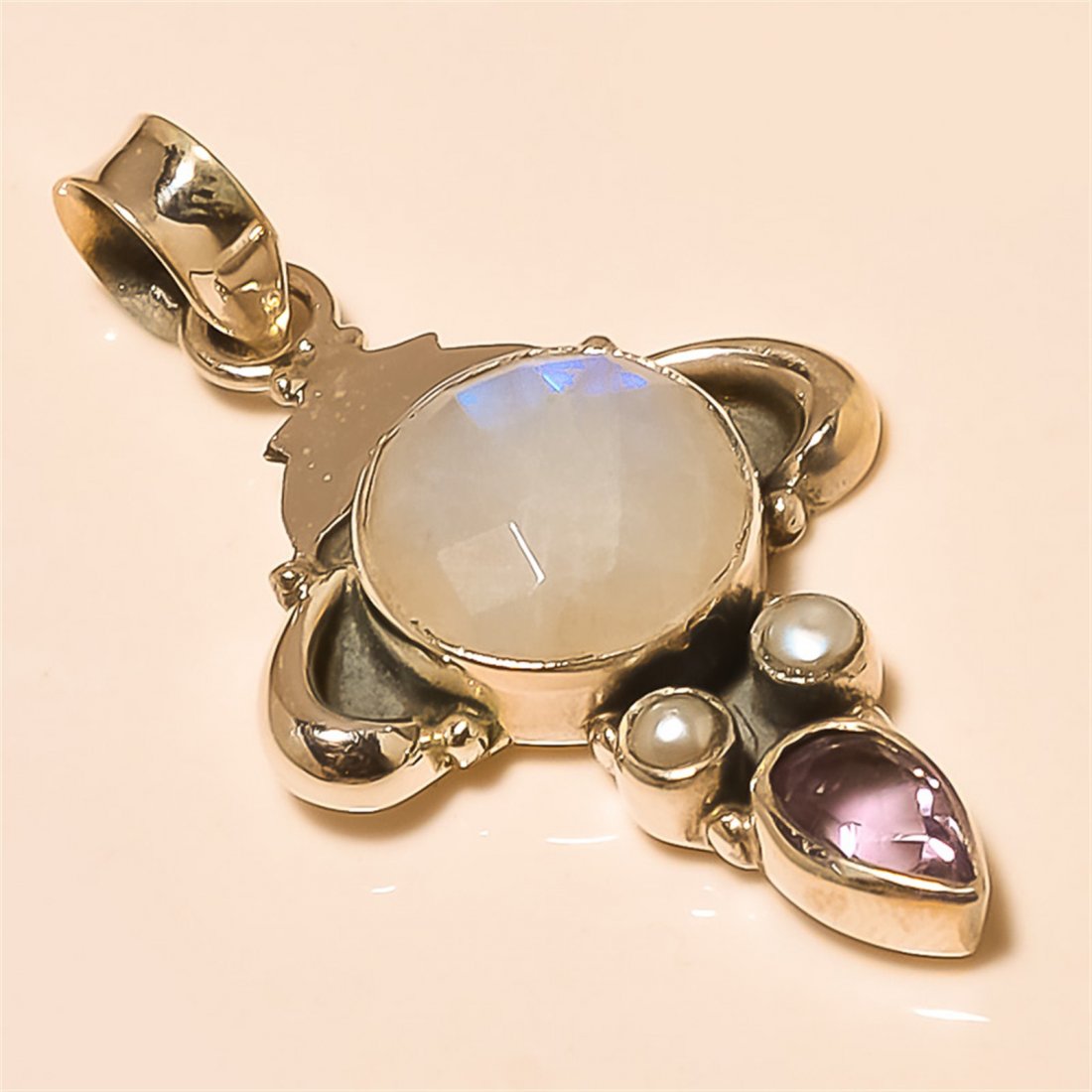 moon stone/pearl Pendant Solid Sterling Silver (1 of 1)