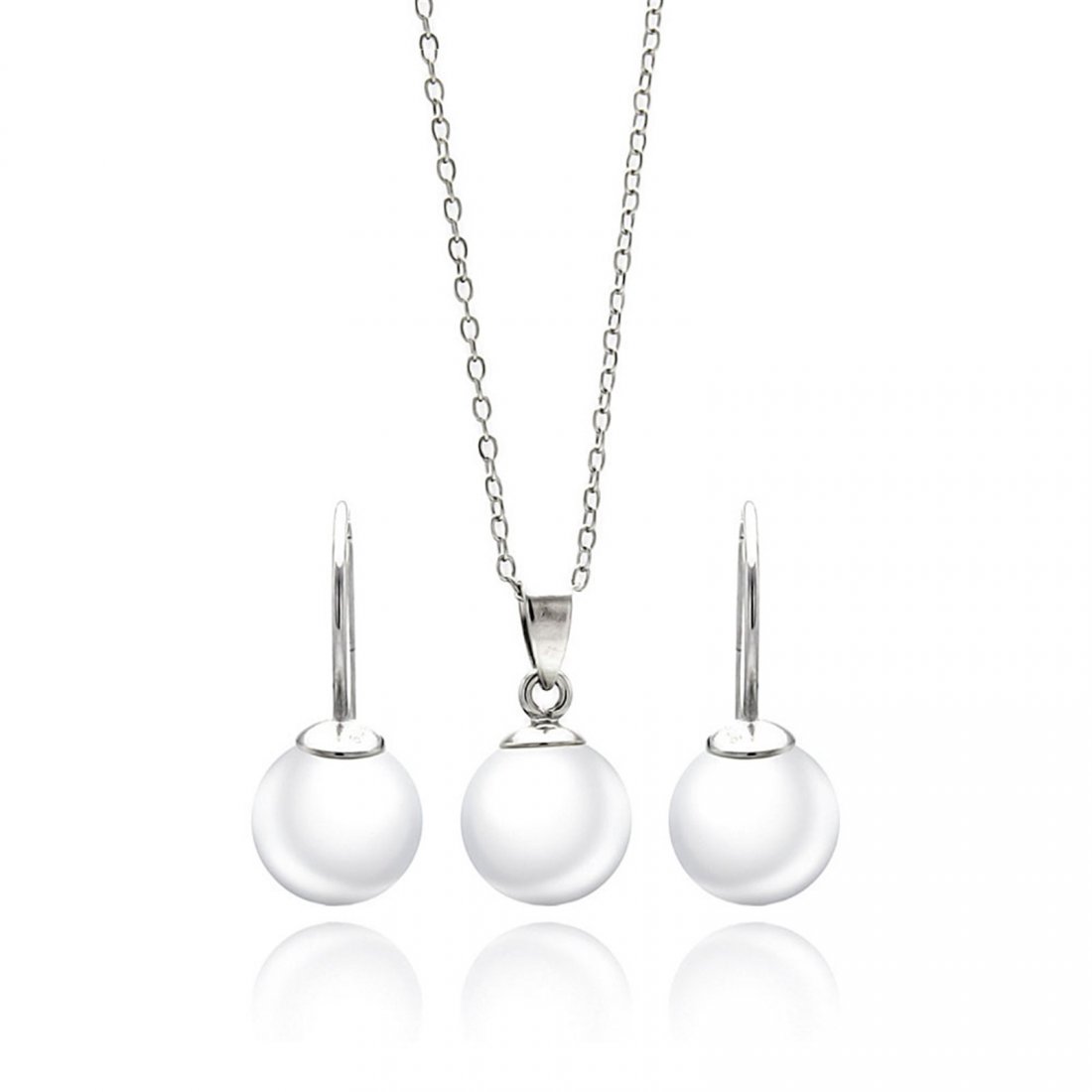 Sterling Silver Rhodium Plated White Enamel Lever Back: Sterling Silver Rhodium Plated White Enamel Lever Back Earring & Necklace Set sts00436 Medium pearl sterling silver set Pendant diameter: 10.3mm Earring diameter: 10.3mm