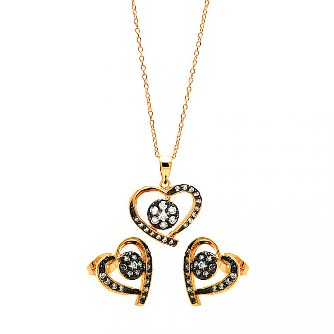 Sterling Silver Rose Gold Plated CZ Heart Set BGS00314: Sterling Silver Rose Gold Plated CZ Heart Set BGS00314