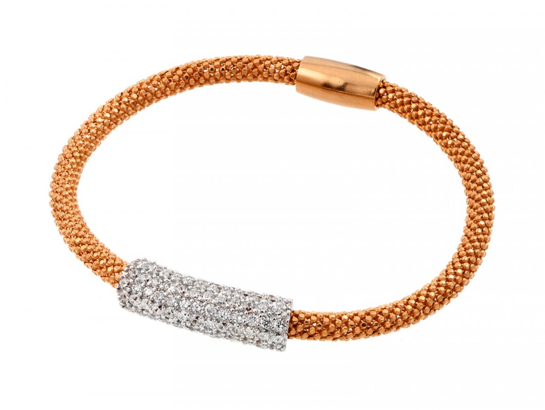 Sterling Silver Rose Gold Plated Pave Set Clear CZ: Sterling Silver Rose Gold Plated Pave Set Clear CZ Beaded Italian Bracelet PSB000015RGP Rose Gold Plated .925 Sterling Silver Italian Bracelet PSB00015RGP