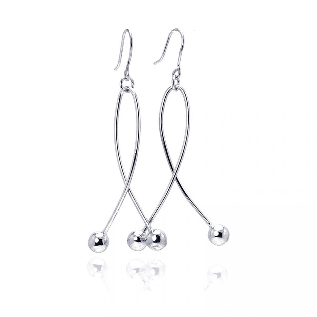 Sterling Silver Rhodium Plated Twisted Dangling Two: Sterling Silver Rhodium Plated Twisted Dangling Two Hanging Balls Hook Earring dse00031 Sterling Silver Twisted Dangle 2 Balls Earrings