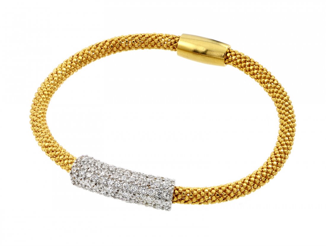 Sterling Silver Gold Plated Pave Set Clear CZ Beaded: Sterling Silver Gold Plated Pave Set Clear CZ Beaded Italian Bracelet PSB000015GP Gold Plated .925 Sterling Silver Italian Bracelet PSB00015GP