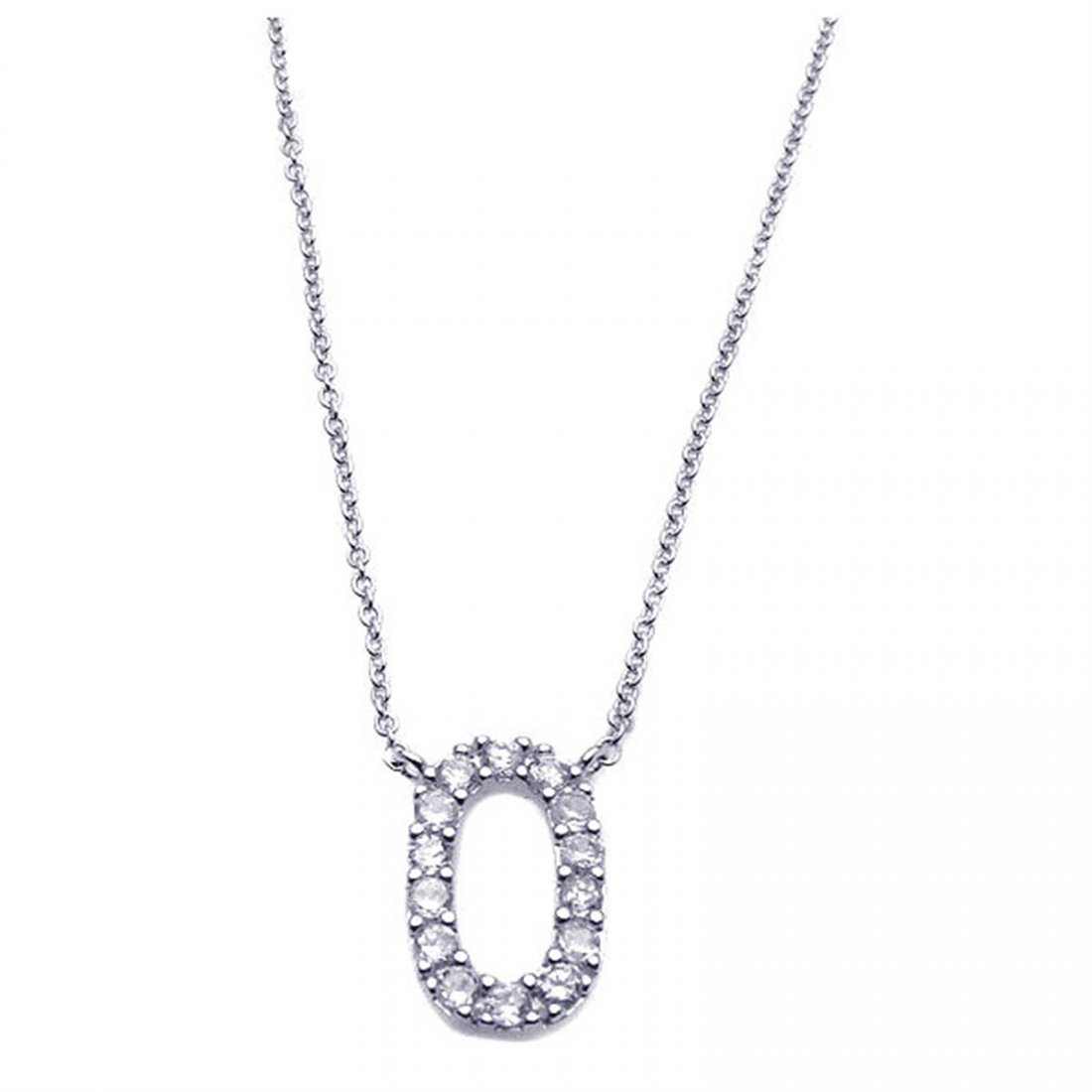 Sterling Silver Rhodium Plated Clear CZ Number 0: Sterling Silver Rhodium Plated Clear CZ Number 0 Pendant Necklace stp00828 #0 cz necklace