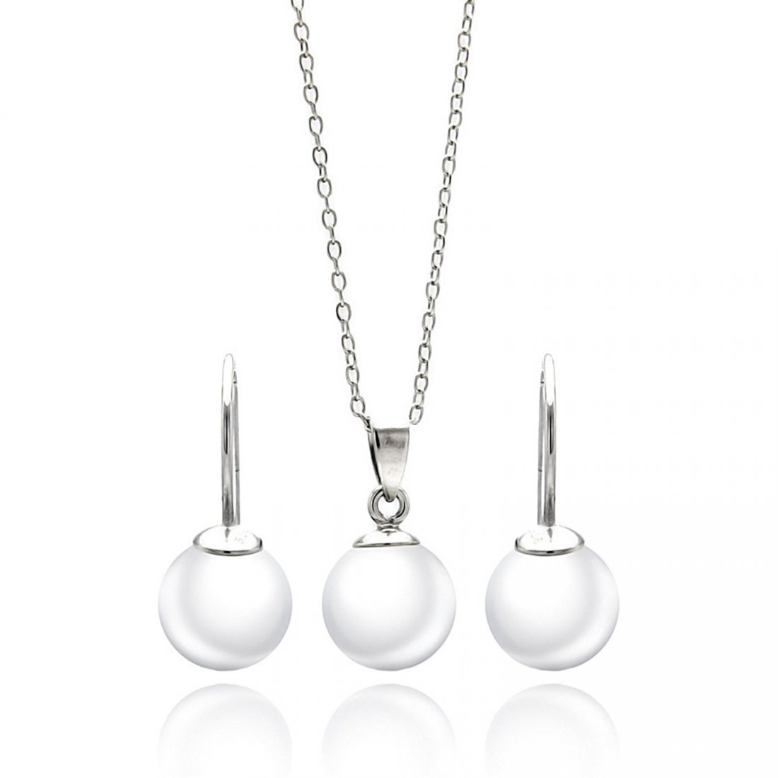 Sterling Silver Rhodium Plated White Pearl Lever Back: Sterling Silver Rhodium Plated White Pearl Lever Back Earring & Necklace Set sts00435 Large pearl sterling silver set Pendant diameter: 12mm Earring diameter: 12mm