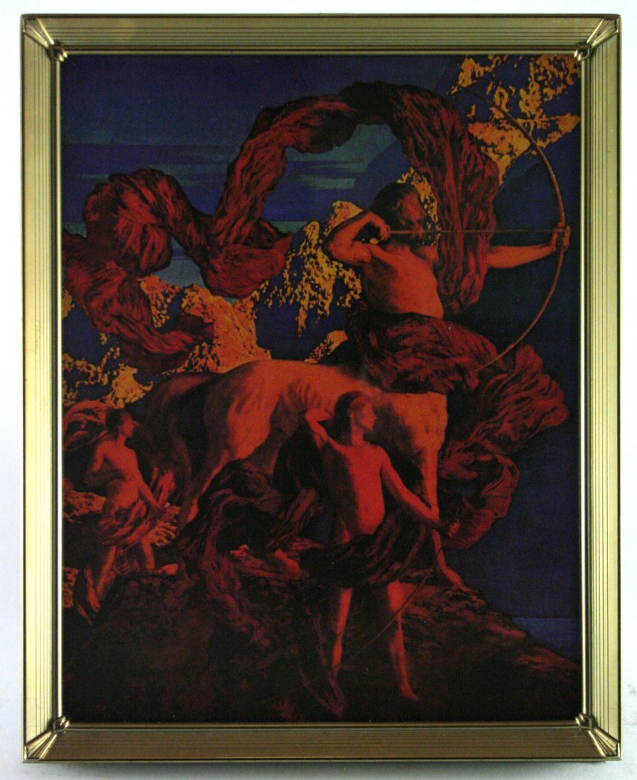 Maxfield Parrish "Jason and his Teacher": Vintage mid century lithograph printed after the 1910 original 8 x 10 inches framed