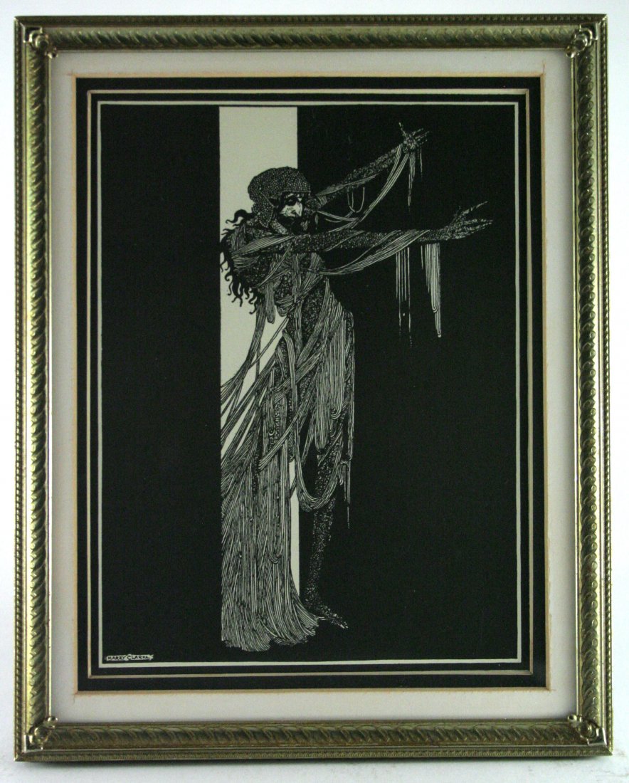 Harry Clarke Antique Lithograph: Antique original lithograph by Harry Clarke, printed in 1923 for the first edition of “Tales of Mystery and Imagination” By Edgar Allan Poe, signed in the plate. 8 x 10 inches framed