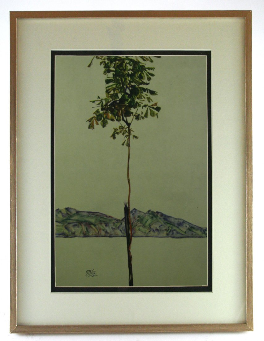 After Egon Schiele, Vintage Lithograph: Antique/vintage offset lithograph, after the original watercolor, printed 1910-1950, signed in the plate.Image size 7 x 10.5 inches, Overall size is 11x14 inches, Professionally custom matted on museu